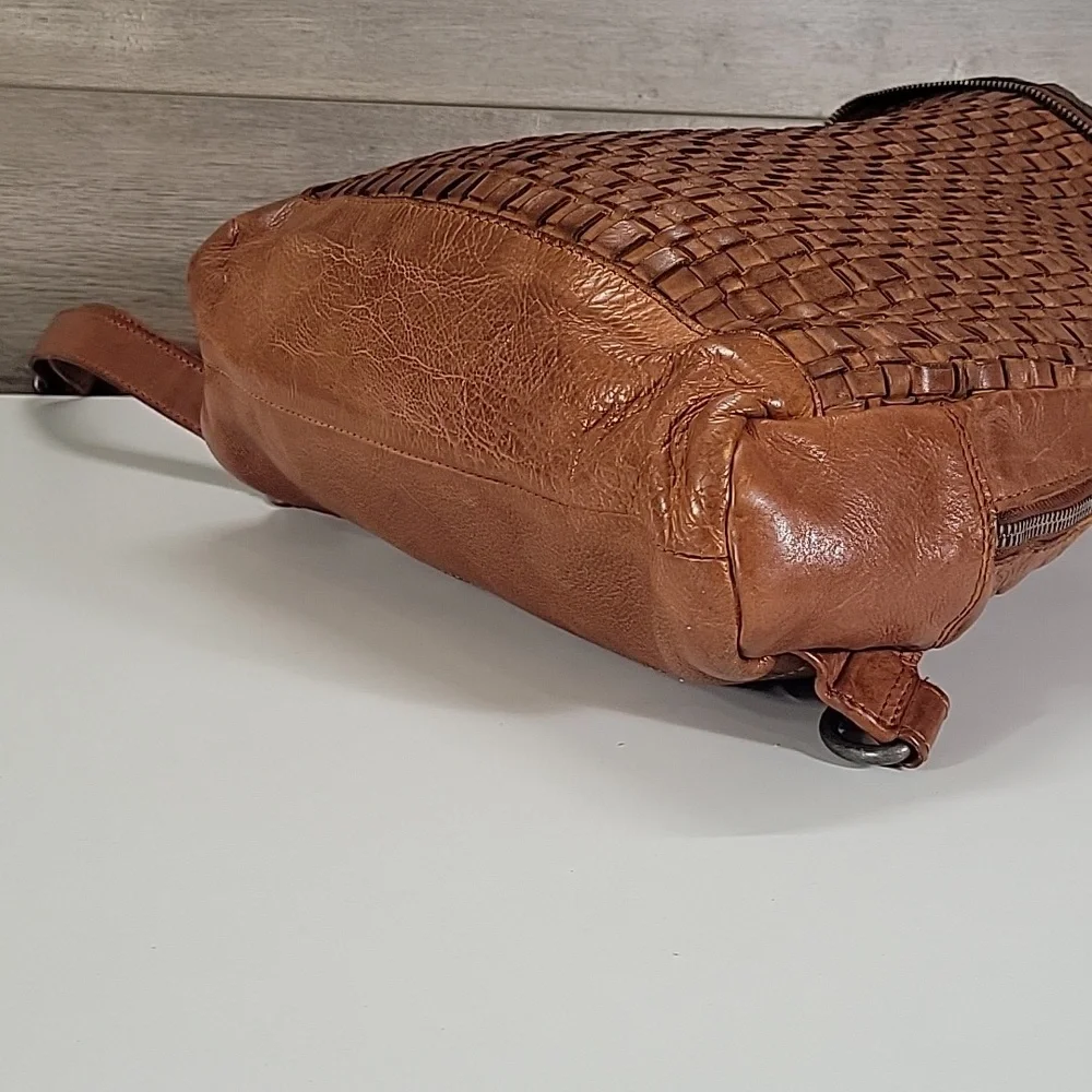 Vilenca Holland for Anthropologie Cognac Brown Woven Leather Backpack